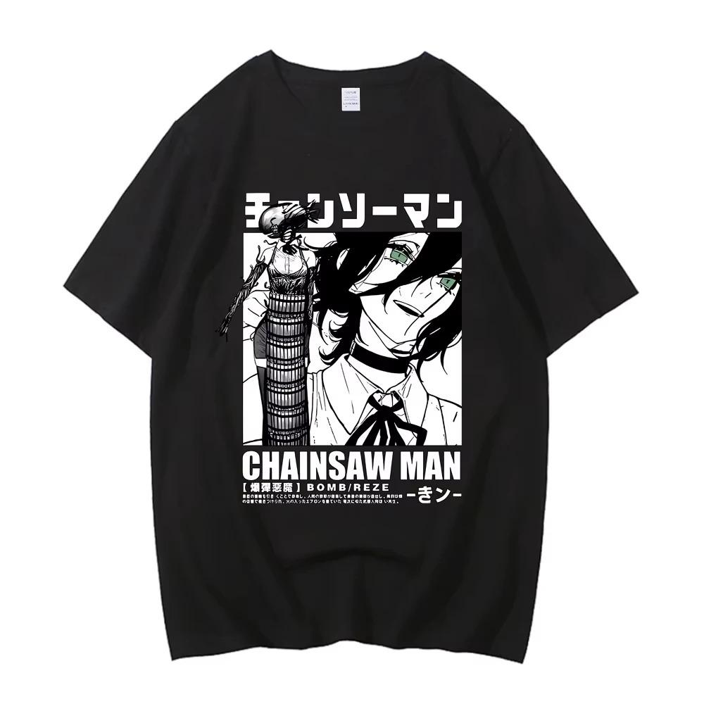 New Chainsaw Man Reze Mitaka Asa Tee Anime High Quality Cotton Short Sleeved T-shirt Men Women Summer Casual Street Wear Y2k