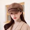 New British style retro plaid octagonal hat female small fragrant style show face small newsboy hat autumn and winter fashion hat