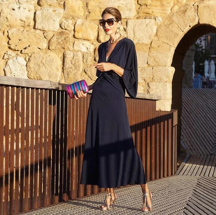 2026 European and American women s clothing, new women s clothing fashion vacation style v-neck long dress European and American dress solid color S