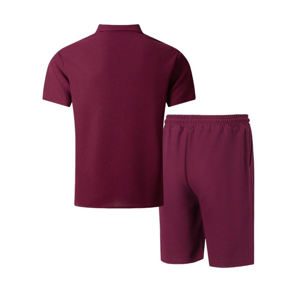 Men's Color Block Short-sleeved Cardigan and Pocket Shorts Set - Casual Summer Outfit