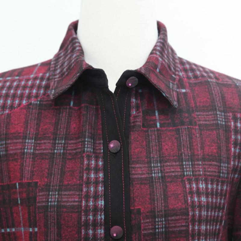 Shiz Madam Women Color Block Check Long Jacket J31721