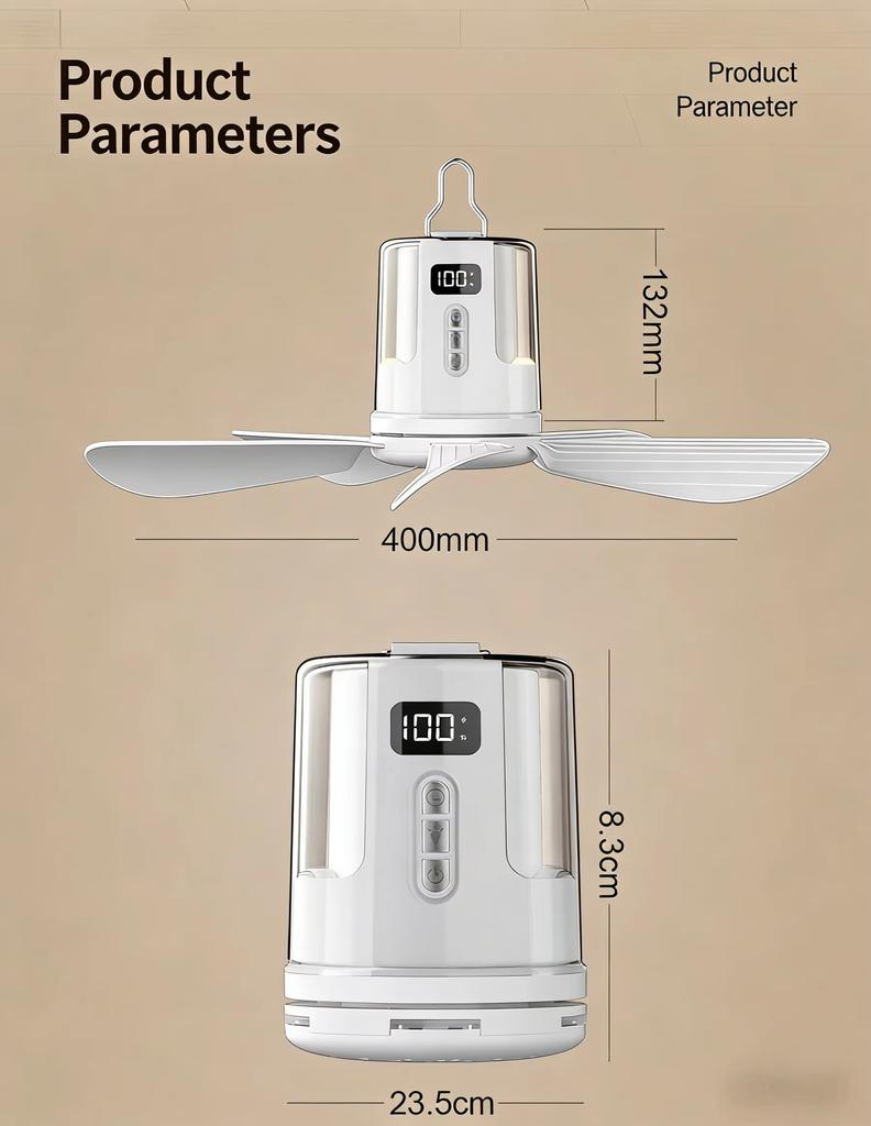 10800mAh Outdoor Camping Fan Portable Ceiling Fans Tent Ventilator Cooler Rechargeable Electric Fan Remote Control LED Lighting