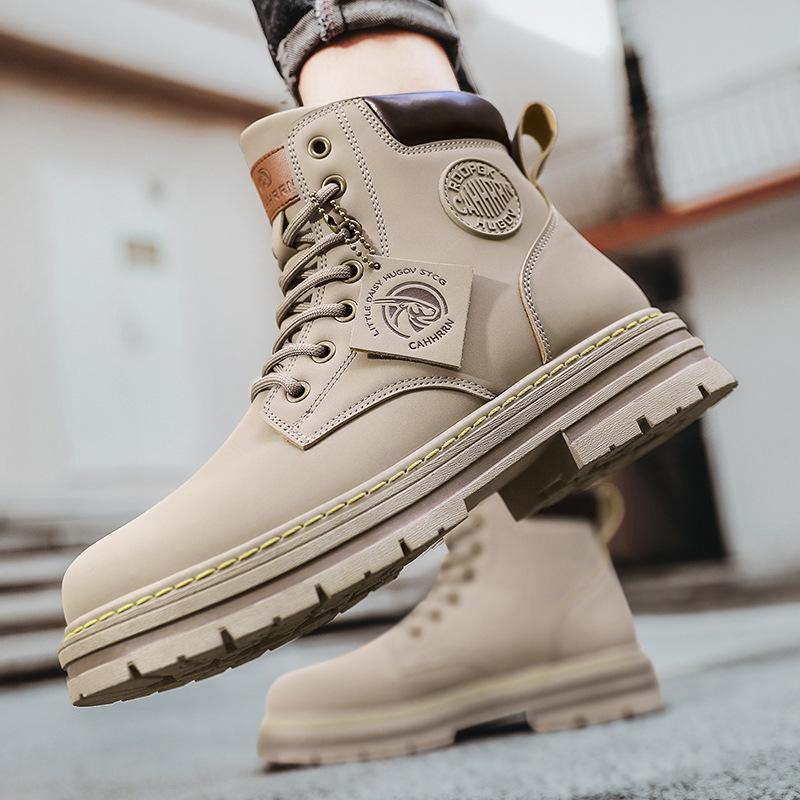 Martin boots spring high-top British style casual waterproof and non-slip shoes high-end locomotive leather boots