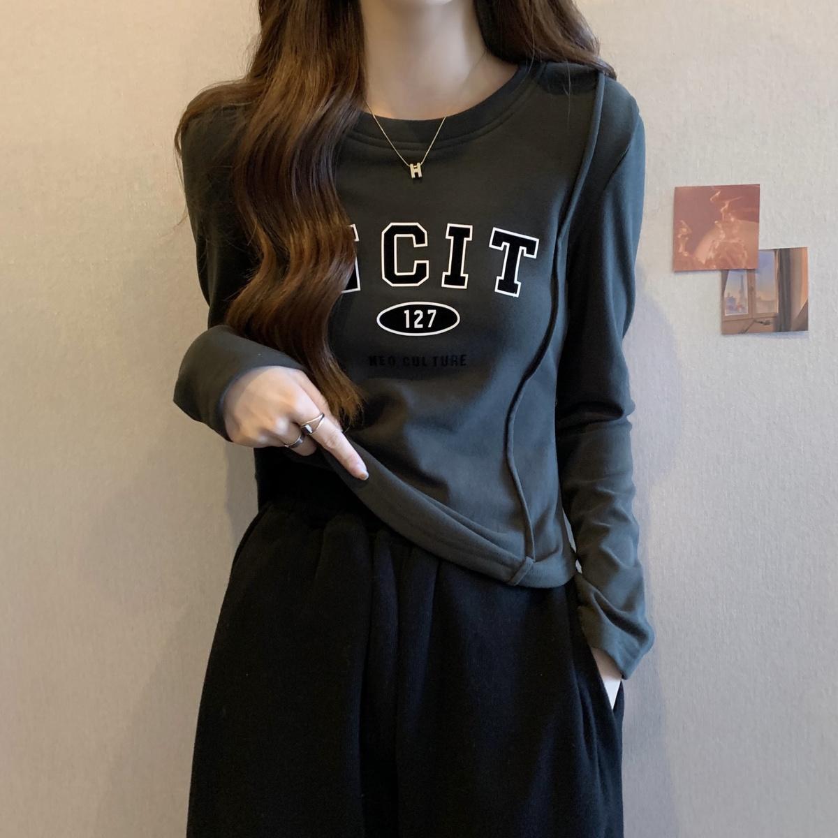 

Женская футболка с длинным рукавом, нерегулярные облегающие студенческие повседневные короткие топы, летние базовые рубашки для девочек 2XL