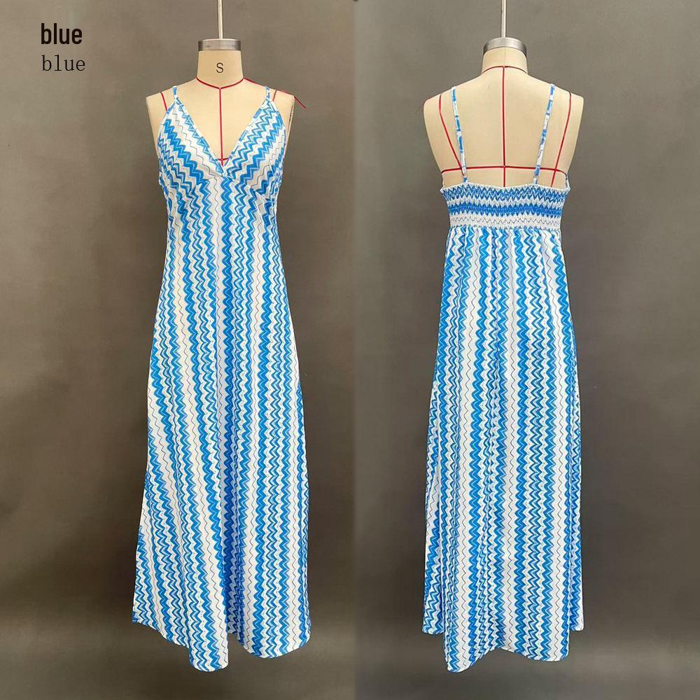 Bohemian Print V-Neck Spaghetti Strap Slit Dress - Summer 2026 Collection