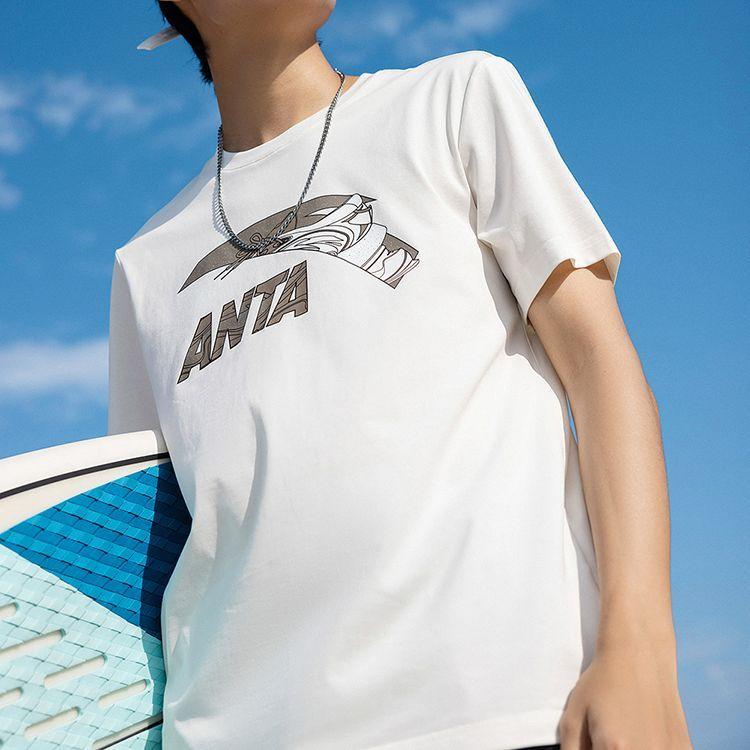 Anta SS22 Letter Print Casual Sport Short Sleeve T-Shirt Unisex Tops White 952228157-2