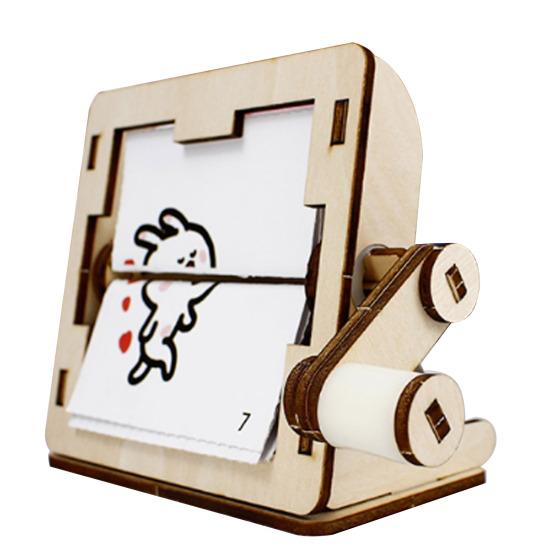 Hand Crank Animation Kit Toddlers Boys Girls Wooden Handmade Animation Machine Educational STEM Science Toy