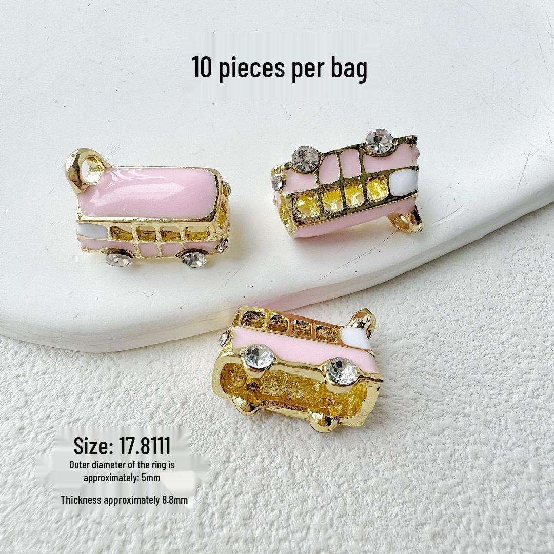 3D Rhinestone Bus Charm K Gold Drip Alloy Pendant - Korean Style Jewelry Accessory Price per pack (10 pieces) розовый