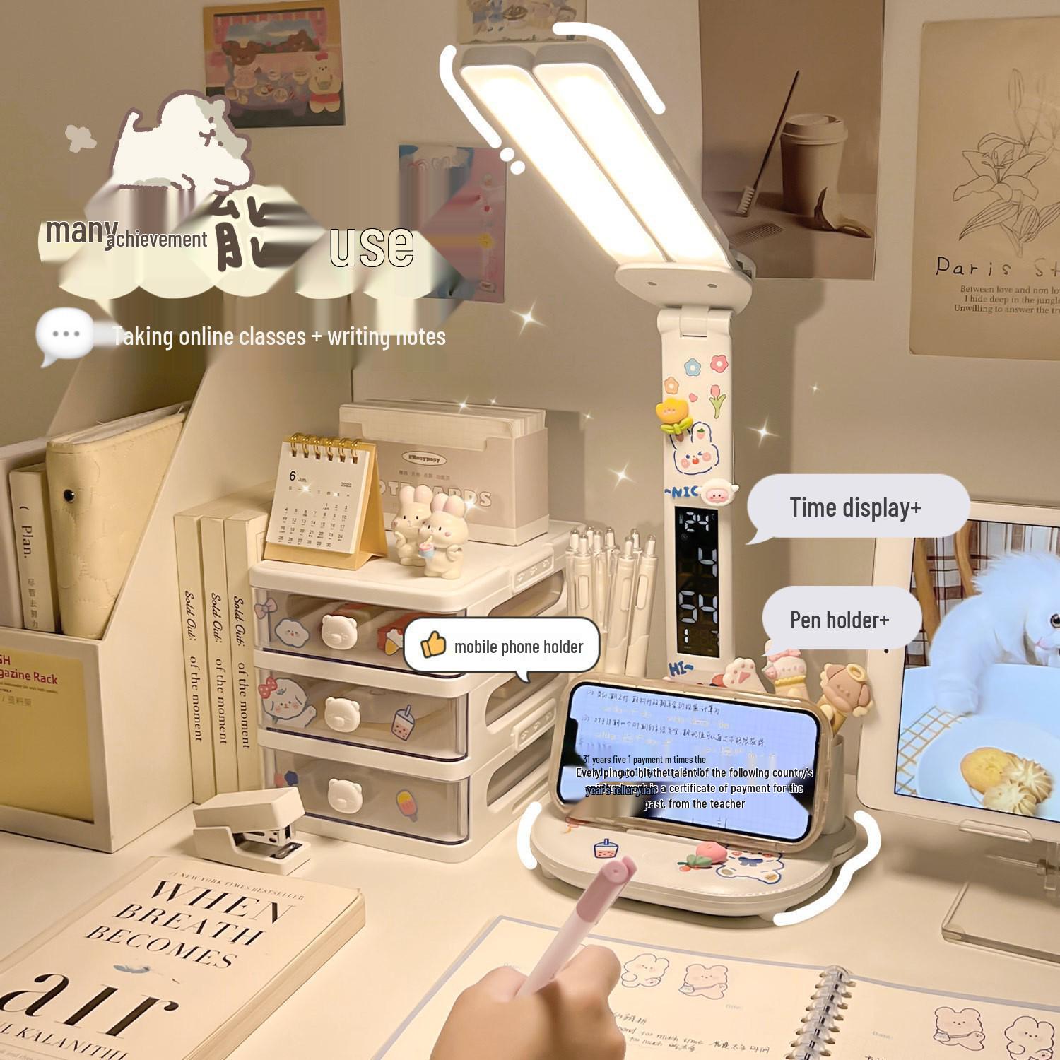 

LED Touch Dimming Foldable Desk Lamp with Pen Holder, Eye-Friendly and Rechargeable for Student Study and Reading