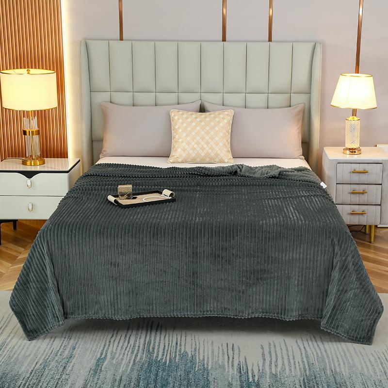 Striped Coral Fleece Flannel Blanket - Air Conditioning Nap Blanket, Solid Color, Ideal Office Gift
