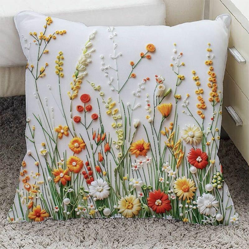 Funda de almohada de floración rica con adorno de flor tridimensional Funda de almohada Decoración de sofá para el hogar Funda de cojín Almohada de mesita de noche