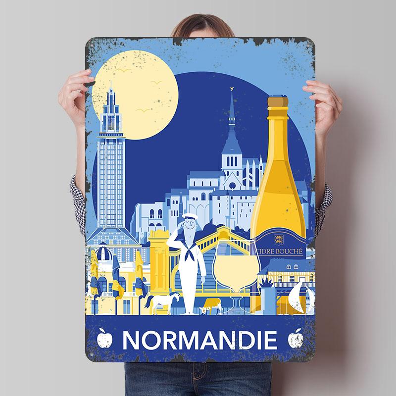 

Normandie Travel With Cider Tin Plaque Poster Customized Wall Art Retro Vintage Metal Signs for Man Cave Gamer Room Decoration 7.9x11.8In(20x30cm)