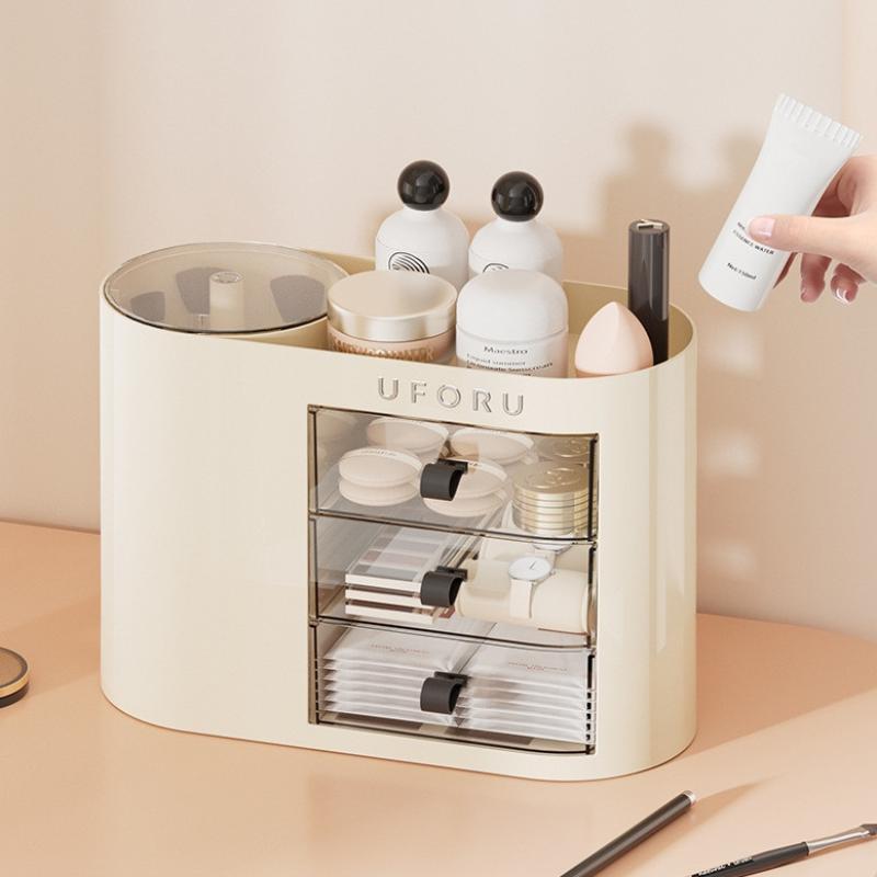 Auto Push Lifting Cosmetic Storage Box Makeup Organizer Drawer Set Dressing Table Dustproof Lipsticks Powder Makeup Brush Holder