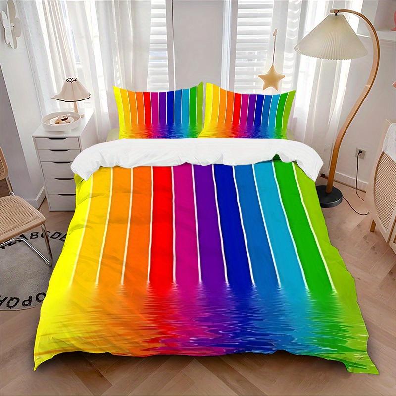 

3pcs Rainbow Waterfall Bedding Cover Set, Fashion Classic Popular Print Bedding Set, Soft Comfortable, All - Season Use, For Bedroom, Guest Room131 135x200cm