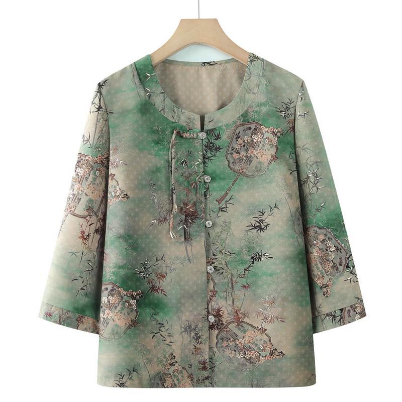 Elderly Women's Round Neck Floral Summer Top