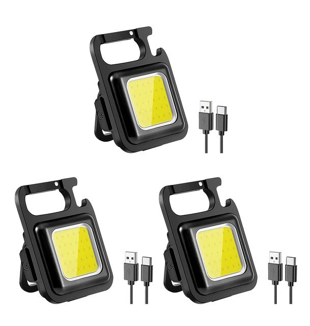 Mini LED Flashlight Keychain Light Double COB Lights USB Rechargeable Work Lights Fishing Lanterna with Magnet Built-in Battery