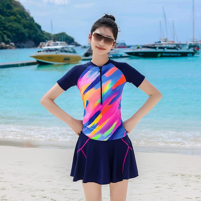 Plus Size Womens Modest Two Piece Swimsuit With Colorful Floral Print High Waist Bottoms Pool Spa Bathing