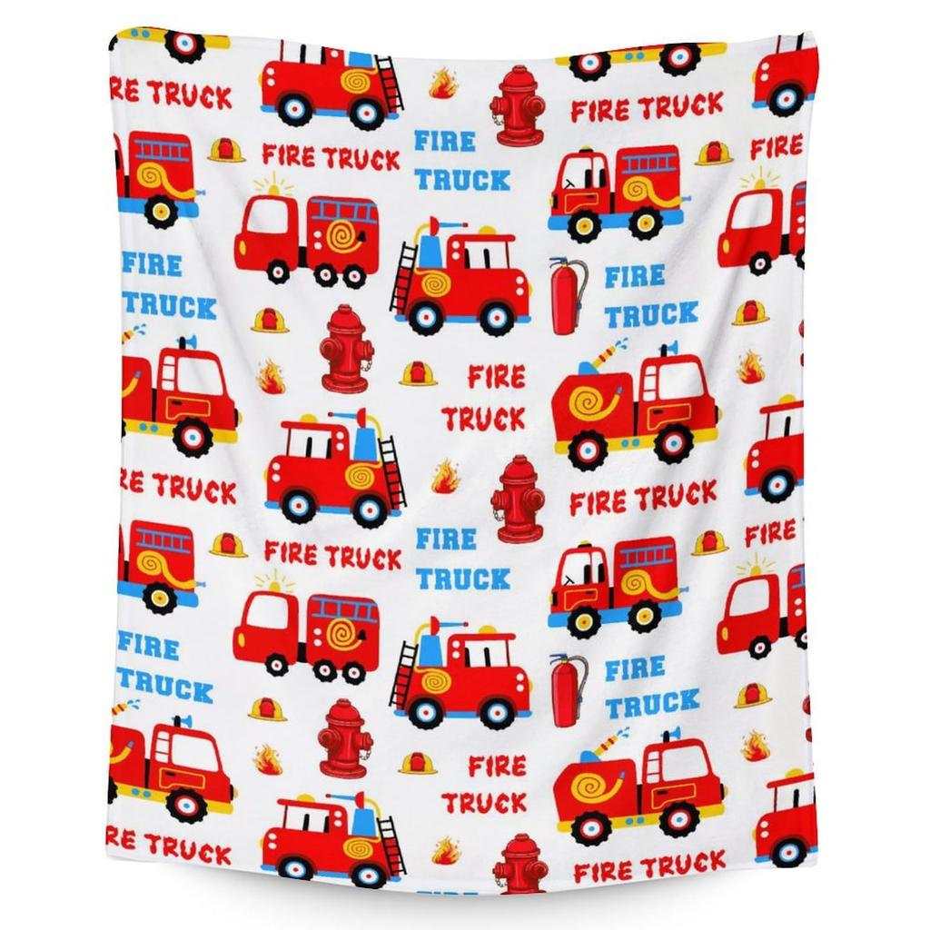 Cartoon Fire Engine Printed Blanket for Sofa Bed Travel Camping Living Room Office Conditioning Blanket for All Seasons Gifts