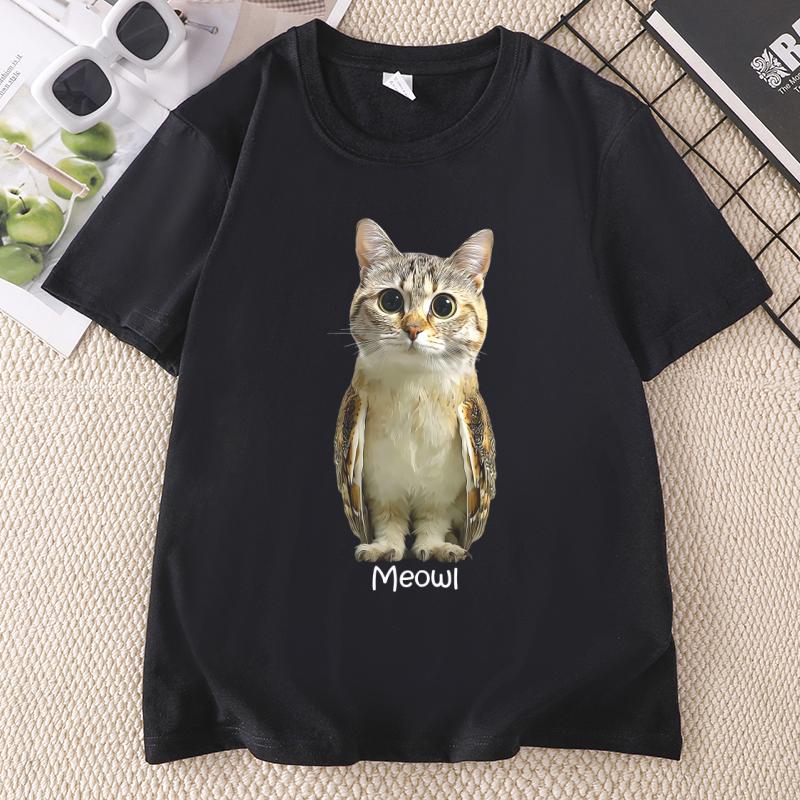 Meowl Cat Owl Tshirt Cute Cat Graphic Tee Unisex Casual Cotton Printed Short Sleeve T Shirt Crewneck Printed Tshirts