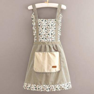 Elegant Princess Apron Stain-Resistant Floral Apron with Adjustable Straps & Pockets Breathable Cooking Gardening Bib Apron for Women