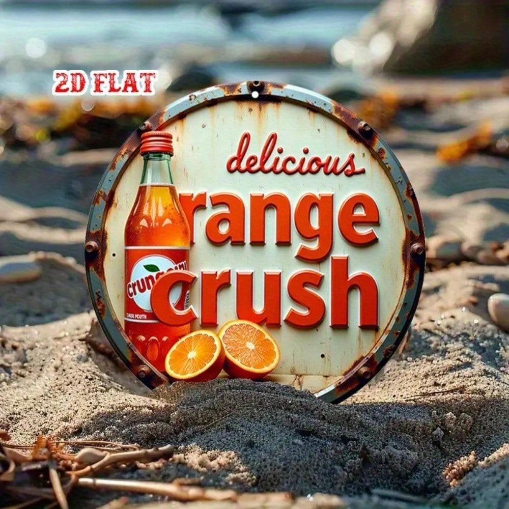 Vintage Orange Crush Round Metal Sign Retro Aluminum Wall Decor for Garage Man Cave Bar Cafe Kitchen