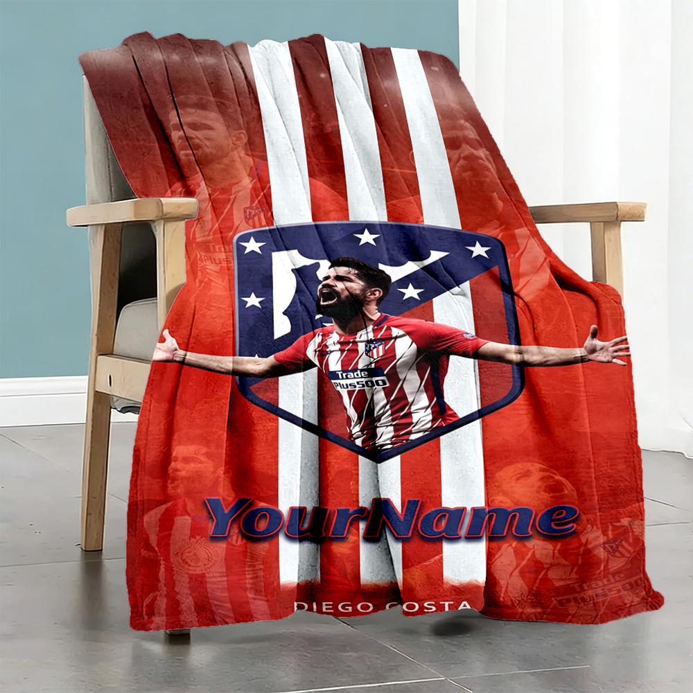 Atletico Madrid Personalized Name Blanket Throw Customizable Blanket Ultra-Soft Throw For Livingroom Sofa Couch Picnics All-Season Use