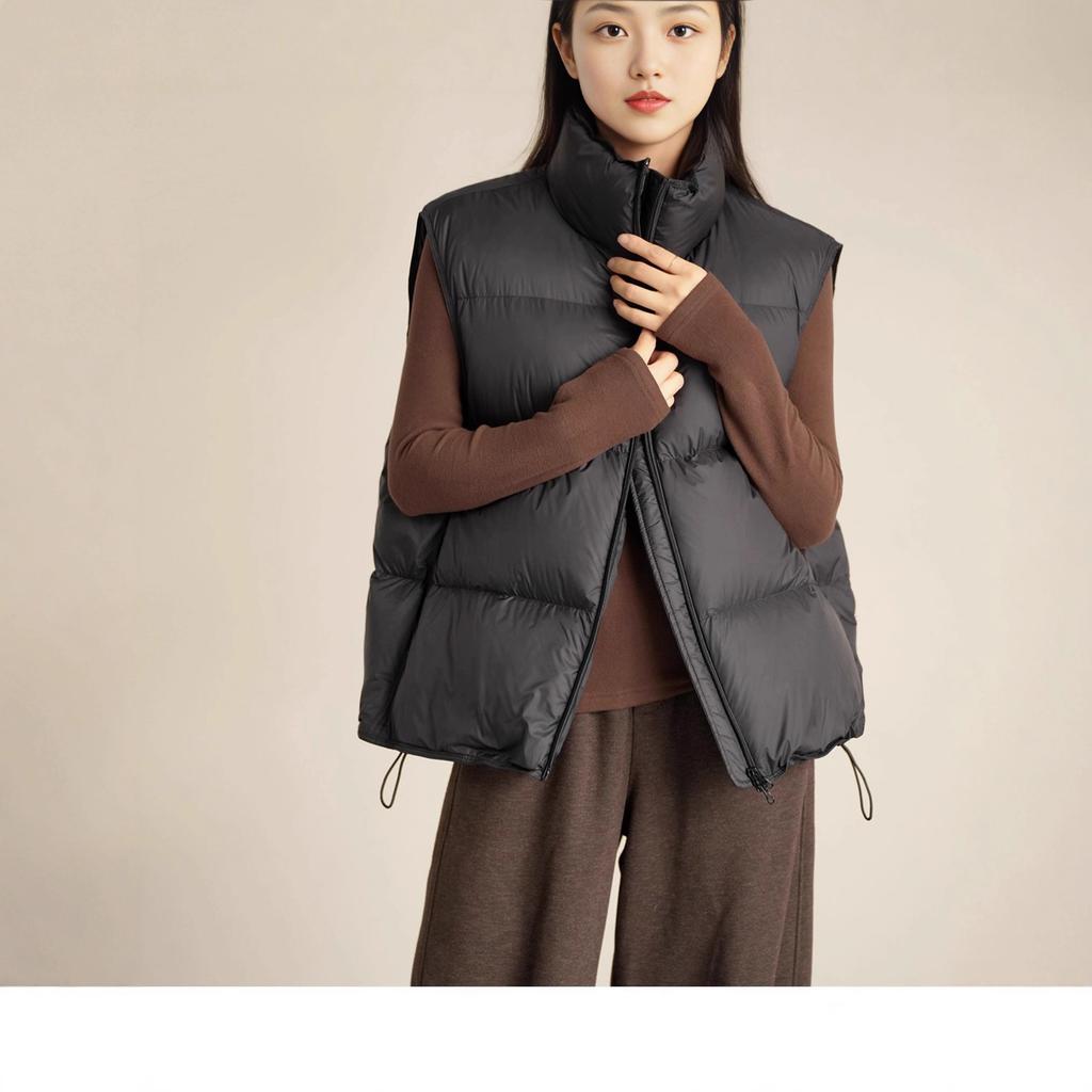 White duck down double-ended zipper sleeveless trendy drawstring pine needle green down vest women's new winter new