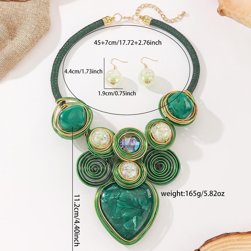 Statement Jewelry Set Trendy Resin Gem Crystal Beads Aluminum Wire Handmade Woven Necklace And Earrings Women Party Accessories