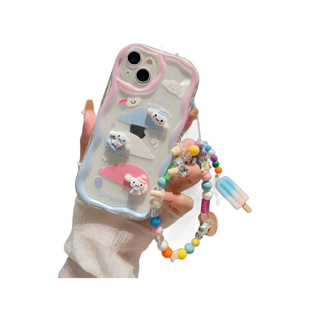 Three dimensional Waves Suitable for Iphone16 Cartoon Gradient Jade Gui Dog Shell Apple 15 Cute Bracelet Bead Protection Cover