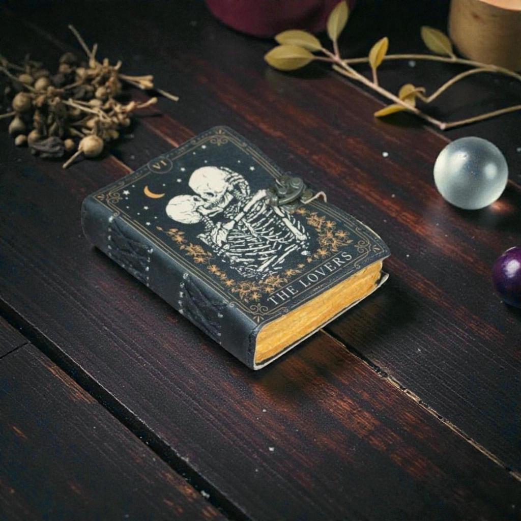 Handmade The Lovers Tarot Leather Journal – 200 Pages Gothic Spell Book of Shadows Grimoire Witchy Gifts For Women, Witch Notebook