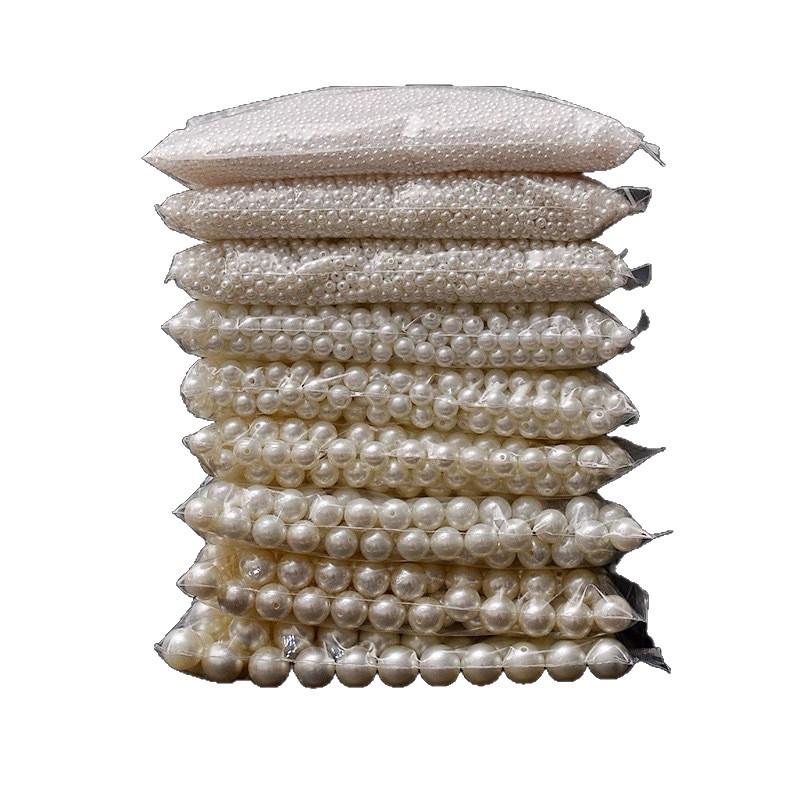 High-Gloss ABS Imitation Pearl Beads: Off-White, Pure White, Straight-Hole for DIY Jewelry