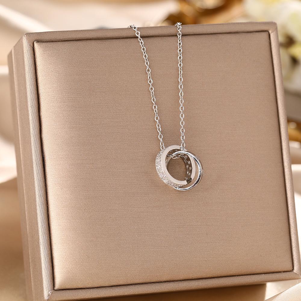 Women's Silver Titanium Steel Necklace with Micro-Inlaid Zircon - Elegant, Durable Clavicle Chain Jewelry