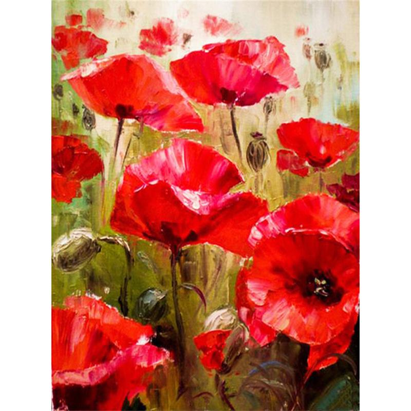 DIY Diamond Painting The Red Flowers Cross Stitch Kit Mosaic Art Diamond Painting Full Circle Diamond Home Decoration