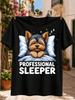 Professional Sper Spy Yorkshire Terrier On A Blue With Zzz Stars And Cozy Cartoon Illustration  Unisex All Tshirt