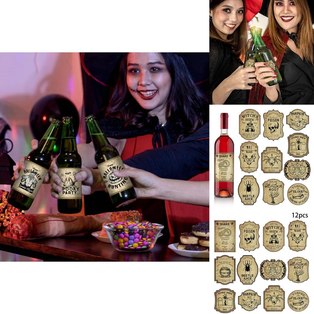 Halloween Vintage Bottle Stickers With Pumpkin Head Decor For Party Venue Decoration