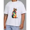 Crewneck T Shirt White Colorful Cat with Sunglasses Print Casual Wear for Men and Women
