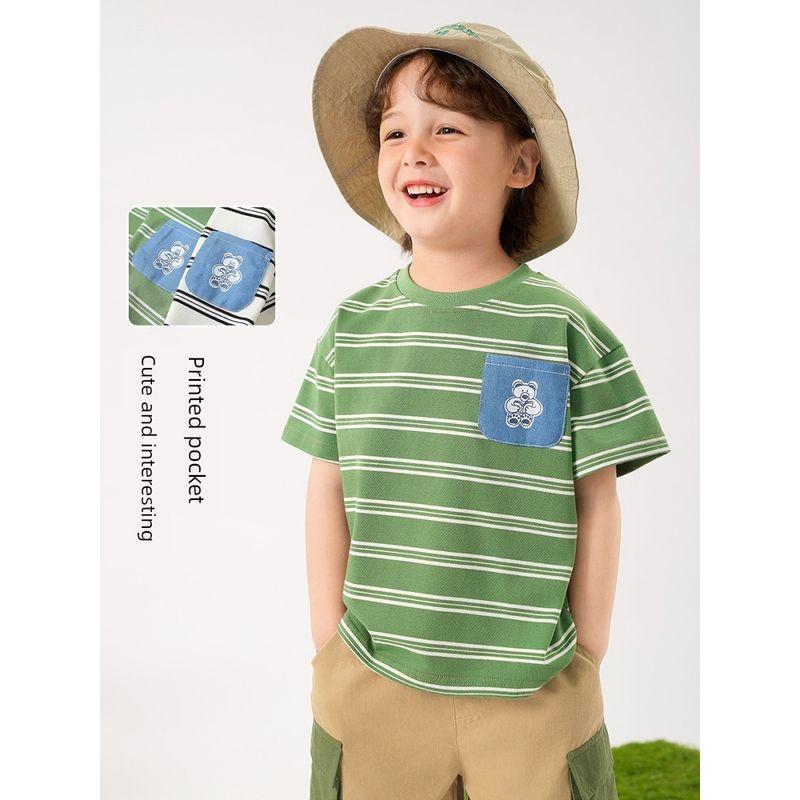 Boys' Striped Short-Sleeved T-Shirt Summer Clothing Children's Wear 2026 New Style Kids' Baby Top Half-Sleeved Summer Thin Style
