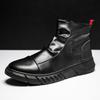 Men's Black British Style Work Boots: Trendy Autumn/Winter Martin Boots, High Top Lightweight Leather Shoes