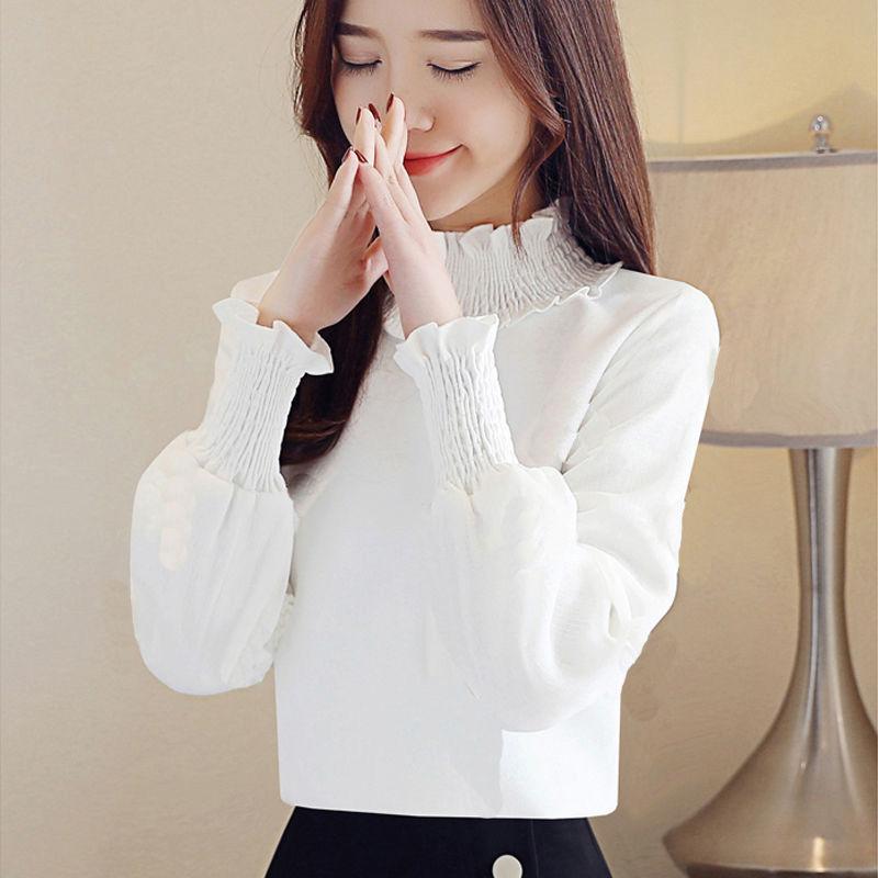 

JKASHDK Женская мода повседневная весна осень однотонный принт длинный рукав полуводолазка блузки и рубашки XXXL белый