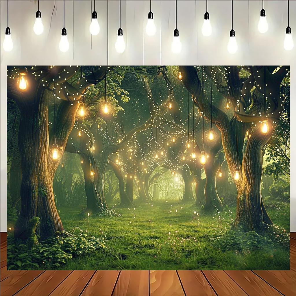 1 pcs magic forest background with flash, magical forest party on the grassland and celebration photo background