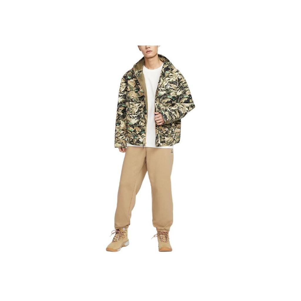 Nike Allover Pattern Hooded Zip-Up Loose Cotton Jacket Men jackets Olive HJ2488-297