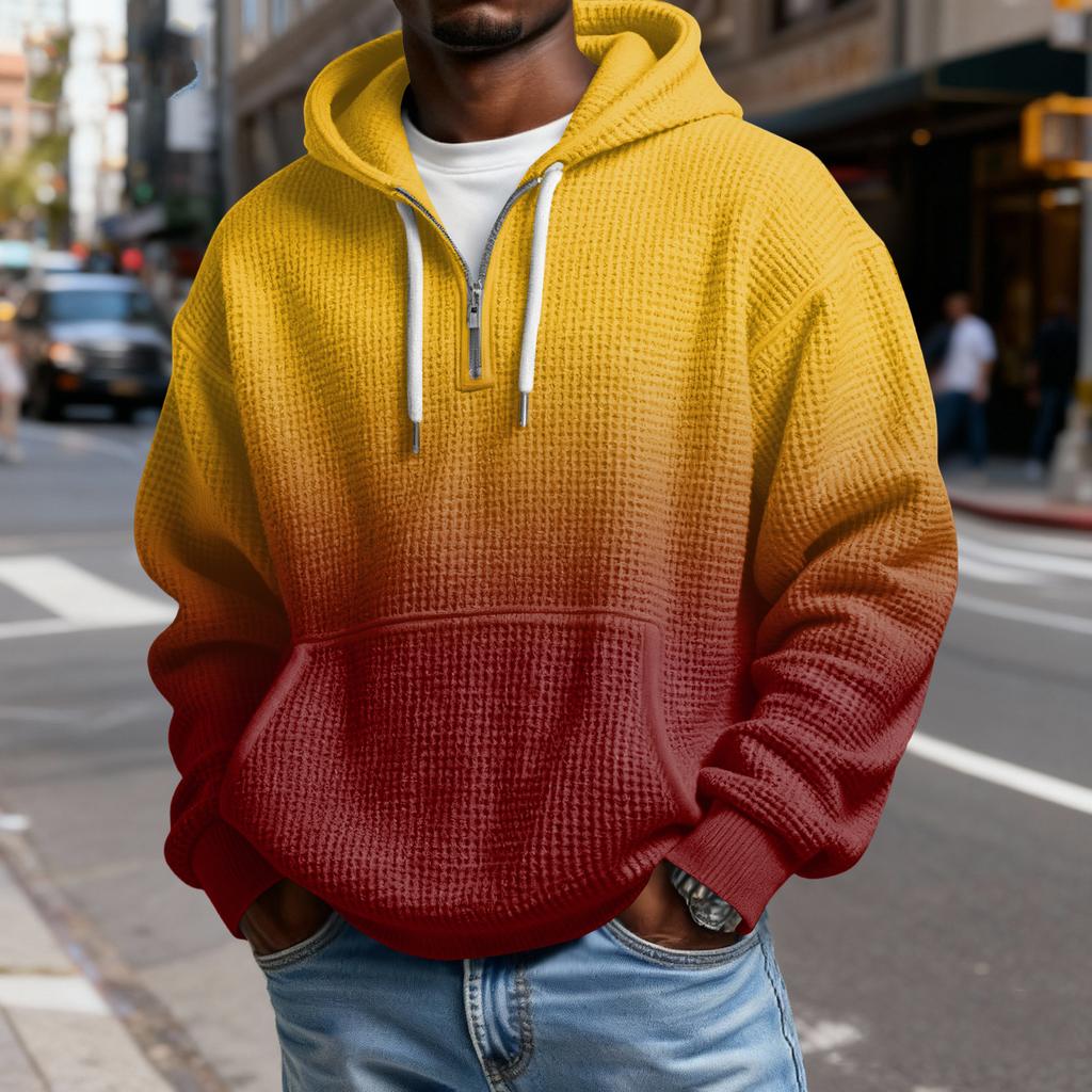 Mokaloha Men's Casual Solid Color  Zipper Long Sleeve Hooded Sweatshirt, Everyday Zipper Casual Long Sleeve T-Shirt