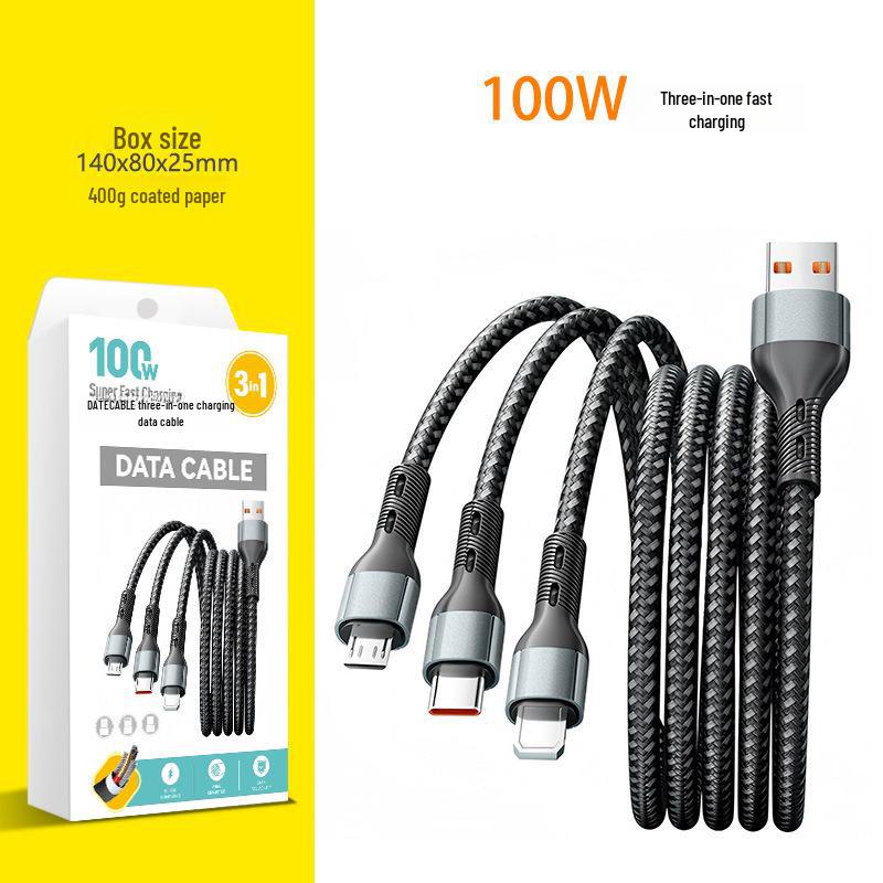 Jike 100W Transparent 3-in-1 Smart Flash Charging Cable