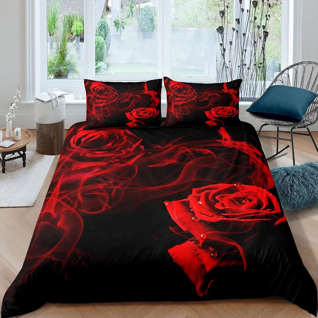 Rose Bettbezug-Set Damen Chic Lila Blumenmuster Bettwäsche-Set Romantische Blumen Glitzer King Size Bettdeckenbezug Für Paare