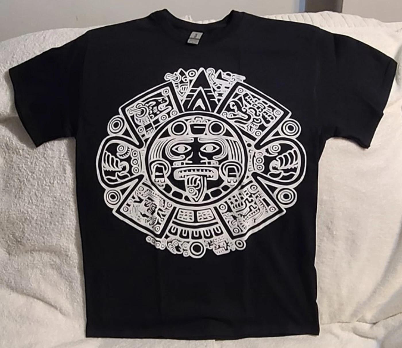 AZTEC CALENDAR MEXICO SUN STONE MAYAN T-shirt 2XL