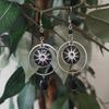 Witchy Celestial Sun Moon Dangle Earrings Black Crystal Drop Earrings for Women Halloween Gothic Pagan Stainless Steel Jewelry
