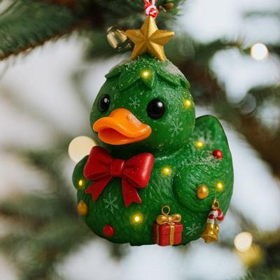 1/3 Stück Entenornament Handgefertigte Textur Festliche Weihnachtsdekoration mit Geschenk Schleife Krückendekor Weihnachts-Entenstatue