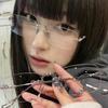 New Transparent Square Rimless Eyeglasses Blue Light Blocking Glasses Fashion Frameless for Women Men Silver Computer Glasses