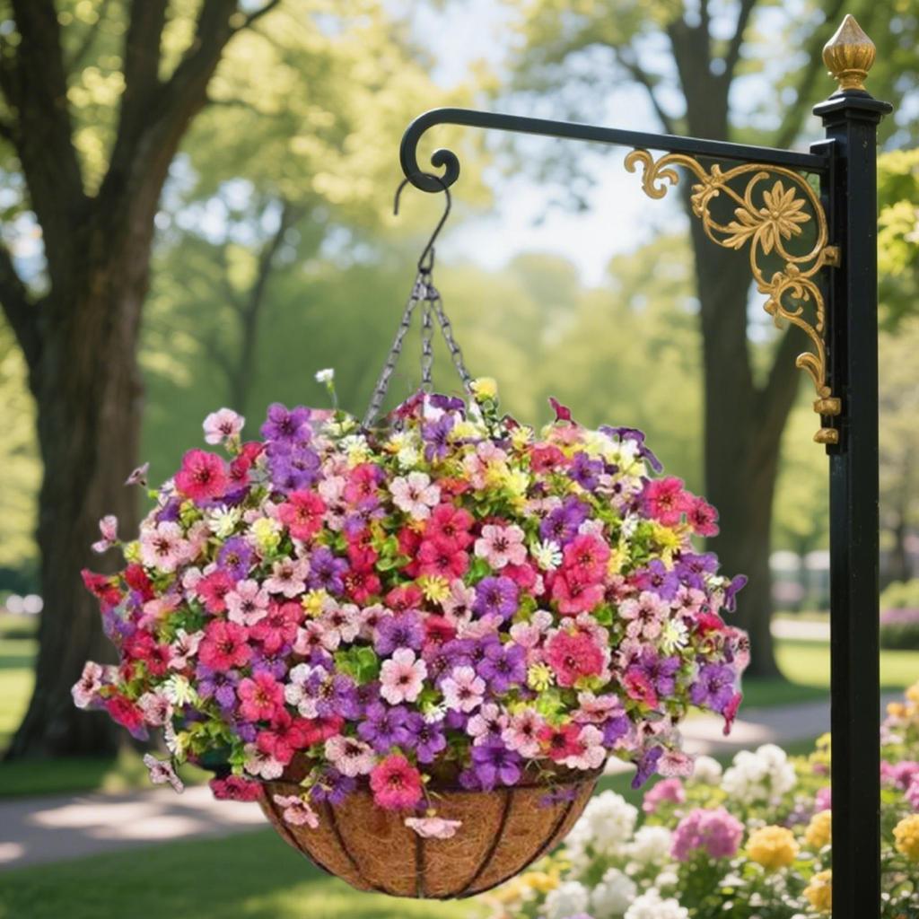 Artificial Flowers Basket DIY Chain Flowerpot Fake Hanging Plant for Porch Deck Yard Decoration
