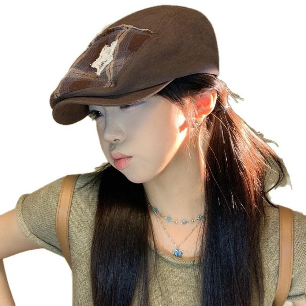 American Star Plaid Beret Y2k Painter Cap Trend Newsboy Cap  Outdoor